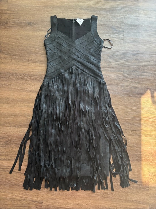 Herve Leger Dresses & Skirts - Herve Leger Black Metallic Fringe Midi Dress